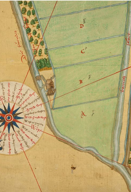 2, Molen 01477 Polder Willige Langerak, Tweede Hoflandse Molen / Voormolen / No. 2/ Kleine Molen (Willige Langerak), detail van Historische kaart van Schoonhoven en omgeving (1552) | Database Nederlandse molens