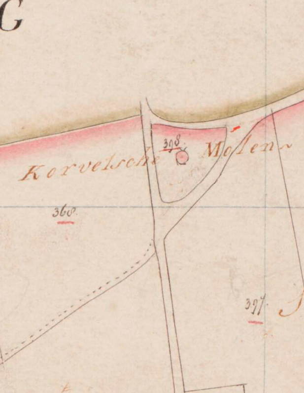 2, Molen 02648 b Korvelsche Molen (1e) (Tilburg), Kadastrale kaart 1811-1832: minuutplan Tilburg, Noord-Brabant, sectie D, blad 02&nbsp; | Database Nederlandse molens