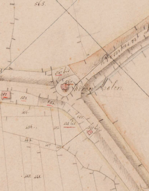 1, Molen 17359 (korenmolen) (Zuidland), Kadastrale kaart 1811-1832: minuutplan Zuidland, Zuid-Holland, sectie B, blad 01&nbsp; | Database Nederlandse molens