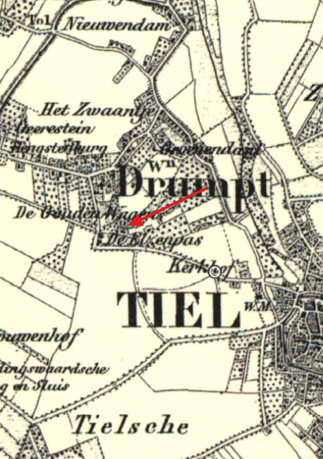 Molen 17880 Meestoof De Elzenpas (Tiel), detail van kaart rond 1900 | Database Nederlandse molens