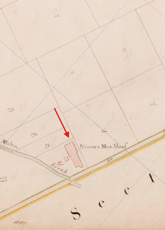 Molen 15191 Nieuwe Meestoof (Dinteloord), Detail Kadastrale kaart 1811-1832: minuutplan Dinteloord en Prinsenland, Noord-Brabant, sectie G, blad 01 (MIN10038G01) | Database Nederlandse molens