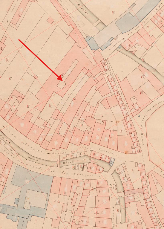Molen 13101 Meekrapmolen van Jan Gadiot (Maastricht), Kadastrale kaart 1811-1832: minuutplan Maastricht, Limburg, sectie B, blad 05 | Database Nederlandse molens