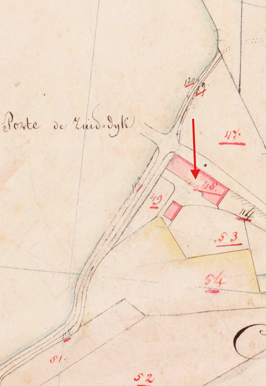 Molen 17069 Buiten-Meestoof (Brouwershaven), Detail Kadastrale kaart 1811-1832: minuutplan Brouwershaven, Zeeland, sectie B, blad 01 (MIN09015B01) | Database Nederlandse molens