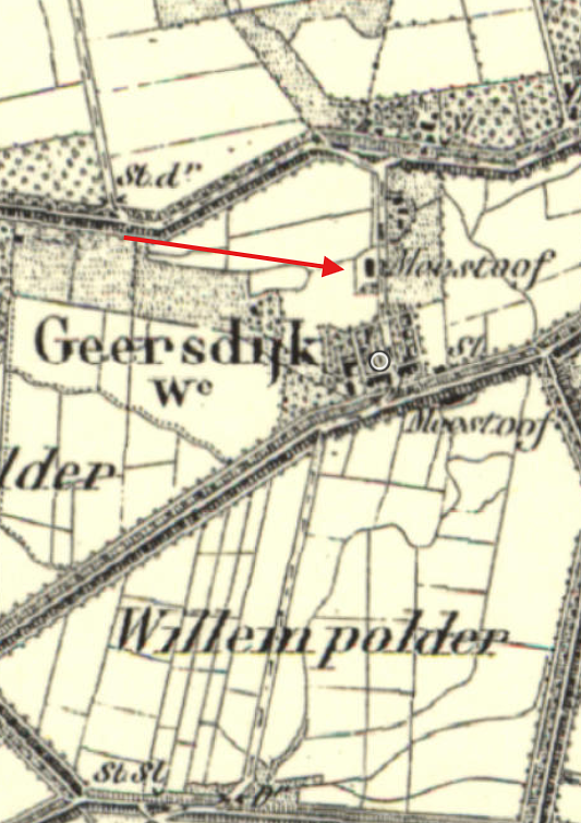 Molen 17335 Meestoof De Roos (Geersdijk), deel van topogr.krt 1865 | Database Nederlandse molens