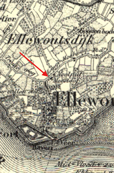 1, Molen 15423 Meestoof De Hoop (Ellewoutsdijk), deel topogr.krt 1866 | Database Nederlandse molens