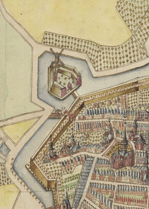 Molen 11670 De Halff Mane (Goes), De Stad Goes in de zeventiende eeuw, vervaardigd door Jacob Reynoutz&nbsp; | Database Nederlandse molens