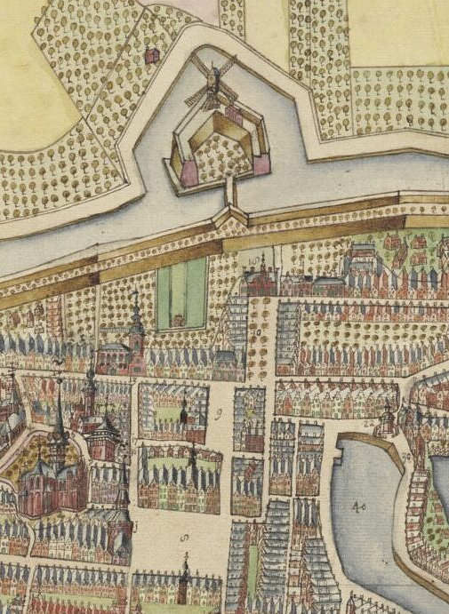 Molen 11669 De Hooghcamer (Goes), De Stad Goes in de zeventiende eeuw,&nbsp; vervaardigd door Jacob Reynoutz&nbsp; | Database Nederlandse molens