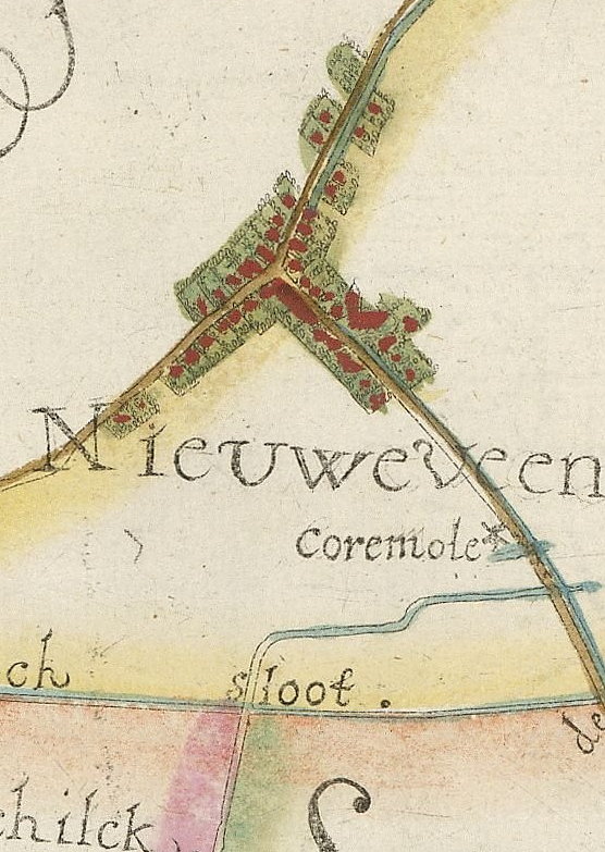 Molen 08827 Korenmolen van Nieuwveen (Nieuwveen), Detail van Nieuwveen (Nieuweveen) op een kaart van het Hoogheemraadschap van Rijnland uit 1611. | Database Nederlandse molens