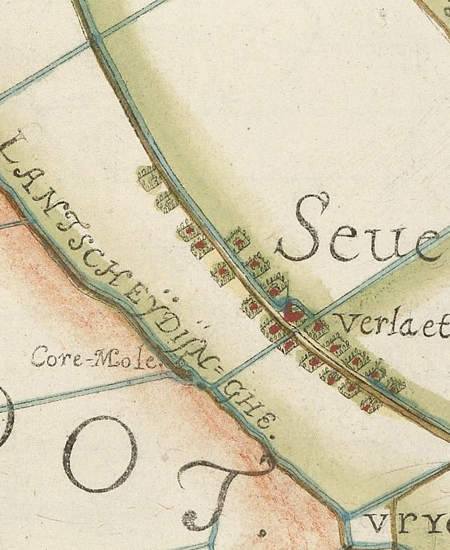 Molen 08828 Schoter korenmolen (Zevenhoven), detail van Nieuwveen (Nieuweveen) op een kaart van het Hoogheemraadschap van Rijnland uit 1611. | Database Nederlandse molens