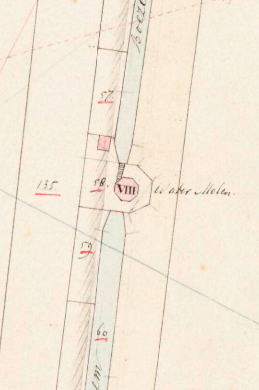Molen 01789 bis k Nieuwkoopse Droogmakerij, Nieuwkoopse polder, 3e gang, derde molen 8 (Nieuwveen), Kadastrale kaart 1811-1832: minuutplan Nieuwveen, Zuid-Holland, sectie B, blad 01 (MIN08135B01) | Database Nederlandse molens