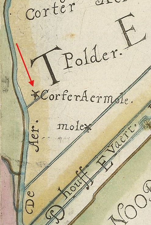 Molen 01789 bis t Korteraarse Polder (Korteraar), detail van Nieuwveen (Nieuweveen) op een kaart van het Hoogheemraadschap van Rijnland uit 1611. | Database Nederlandse molens