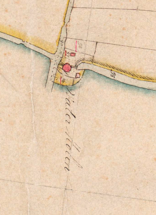 Molen 06486 m Polder Kerk en Zanen, Groote Molen / Kerkmolen (Alphen aan den Rijn), Kadastrale kaart 1811-1832: minuutplan Alphen, Zuid-Holland, sectie A, blad 01 (MIN08009A01) | Database Nederlandse molens