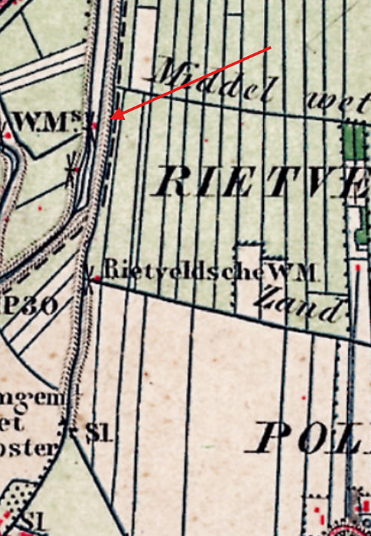 Molen 02559 s Polders Nieuwland en Leerbroek, ondermolen (6) (Arkel), detail van topogr.kaart 1883 | Database Nederlandse molens