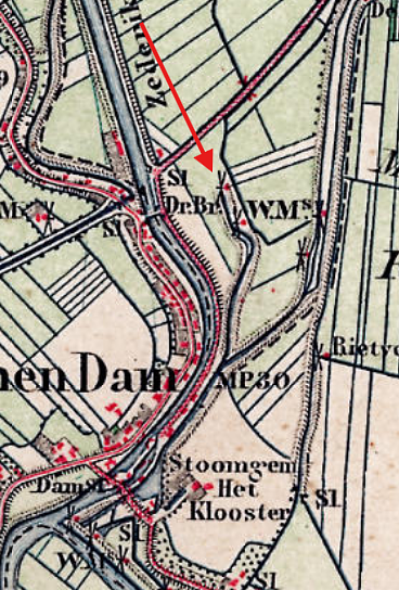 Molen 02559 p Polders Nieuwland en Leerbroek, ondermolen (9) (Arkel), detail topogr.kaart 1883 | Database Nederlandse molens