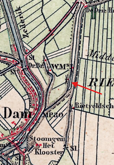 Molen 02559 r Polders Nieuwland en Leerbroek, ondermolen (7) (Arkel), detail van topogr. kaart 1883 | Database Nederlandse molens
