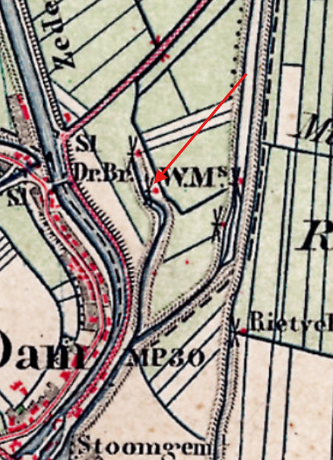 Molen 02559 q Polders Nieuwland en Leerbroek, ondermolen (8) (Arkel), detail topogr.kaart 1883 | Database Nederlandse molens