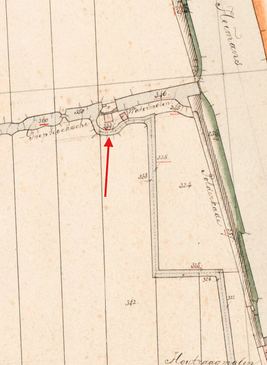 Molen 08082 Gnephoekpolder, Gnephoekmolen (Alphen aan den Rijn), Kadastrale kaart 1811-1832: minuutplan Oudshoorn, Zuid-Holland, sectie A, blad 02 | Database Nederlandse molens