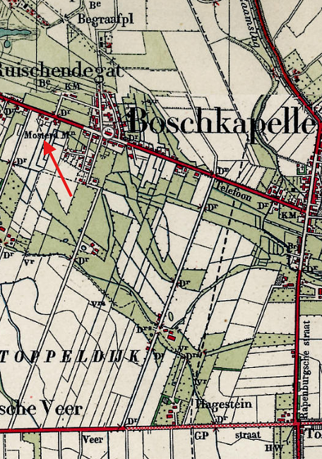 Molen 15167 (mosterdmolen) (Vogelwaarde), detail van topogr.kaart 1925 | Database Nederlandse molens