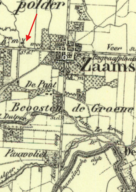 Molen 03490 a De Zonnebloem (Zaamslag), detail van topograf.kaart 1884 | Database Nederlandse molens