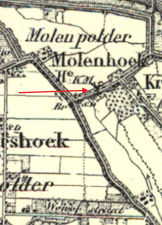 Molen 04199 b Molen Verdurmen (Ossenisse), detail topografische kaart 1864 | Database Nederlandse molens