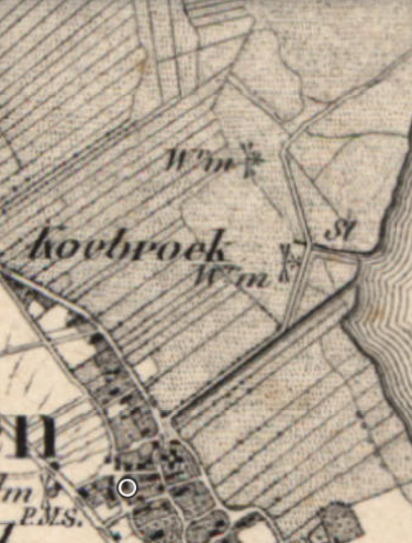 Molen 15242 Binnenpolder Koebroek (1e plek) (Noordlaren), detail van kaart rond 1881 | Database Nederlandse molens