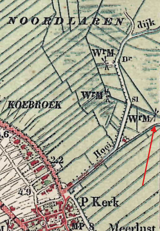 Molen 15243 Buitenpolder Oostpolder (Noordlaren), detail van topografische kaart 1901 | Database Nederlandse molens