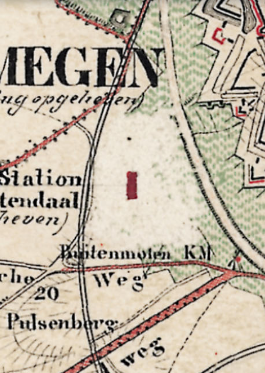 Molen 06469 c Buitenmolen (Nijmegen), detail topografische kaart 1887 | Database Nederlandse molens