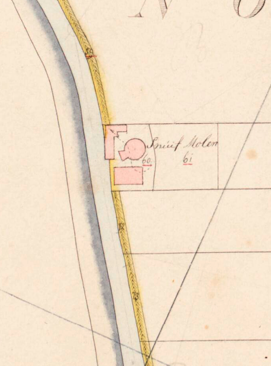Molen 11696 Molen van De Hooge (Delft), Kadastrale kaart 1811-1832: minuutplan Vrijenban, Zuid-Holland, sectie B, blad 01 (MIN08220B01) | Database Nederlandse molens