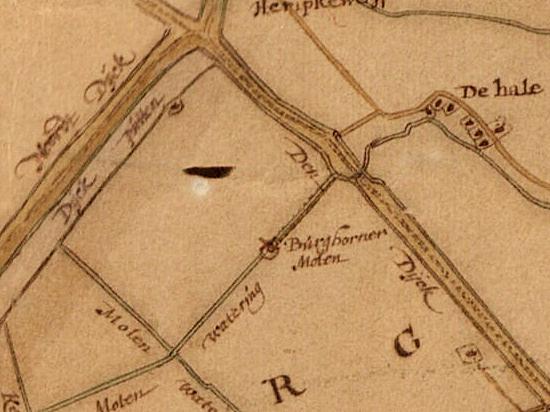 1, Molen 07118 Polder Burghorn (Schagen), Detail kaart J. Dou, 1651-1654 | Database Nederlandse molens media-bestand