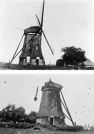 1, Molen 00842 Polder Herwijnen, Hooglandse Watermolen (2e) (Herwijnen), Foto's: collectie J. Knegtboven;Molen buiten bedrijfonder;Sloop 1937 | Database Nederlandse molens media-bestand