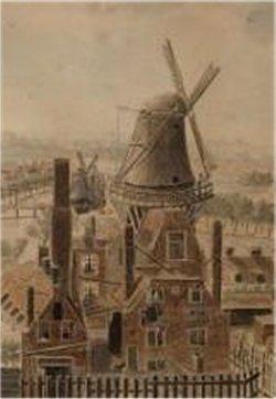 Molen 06493 j 't Rottenest / De Rijzende Zon (Amsterdam), Detail van onderstaande tekening | Database Nederlandse molens media-bestand