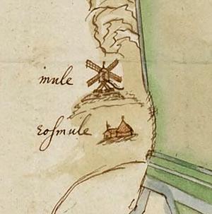 Molen 11801 Terborgsche Rosmolen (Terborg), Detail kaart Jan Bueninck, 1666 (coll. Gelders Archief) | Database Nederlandse molens media-bestand
