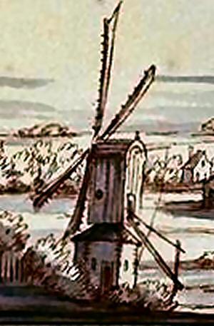 Molen 15310 Standerdmolen van Rosmalen (Rosmalen), Detail van onderstaande prent | Database Nederlandse molens media-bestand
