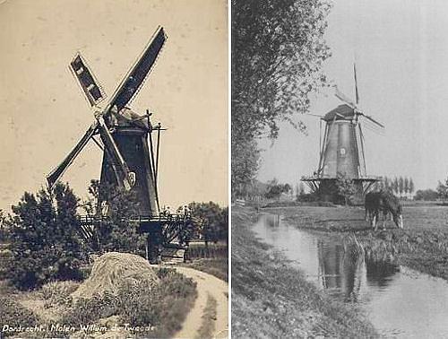 1, Molen 01271 Willem de Tweede (Dubbeldam), links: Ansichtkaart collectie Rob PolsAnsichtkaart, opname van Koos Versteeg, rond 1920 | Database Nederlandse molens media-bestand