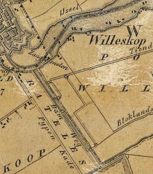 3, Molen 00818 a Waterschap Willeskop, Kort Heeswijk en Blokland, Peilmolen (Willeskop), fragment kaart 1850 coll RHC Rijnstreek A1176 | Database Nederlandse molens media-bestand