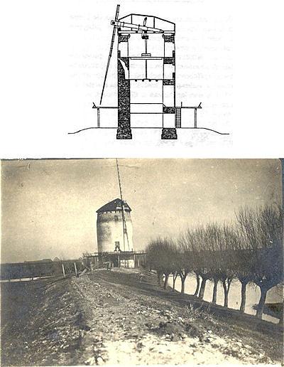 2, Molen 00857 Huissense Windmolen (Huissen), boven: Inrichting van de molen van vóór 1800onder: Ansichtkaart collectie Ton Meesters | Database Nederlandse molens media-bestand