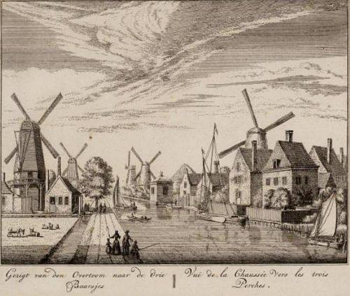 1, Molen 06657 k De Rasphuismolen / De Buitenmolen / De Oude Molen (Amsterdam), Ets van A. Rademakers, 1730> | Database Nederlandse molens media-bestand