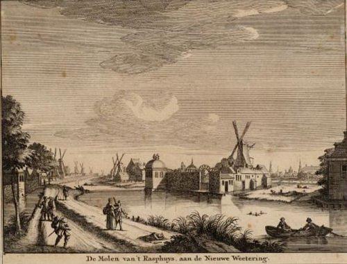 2, Molen 06657 k De Rasphuismolen / De Buitenmolen / De Oude Molen (Amsterdam), Gravure | Database Nederlandse molens media-bestand