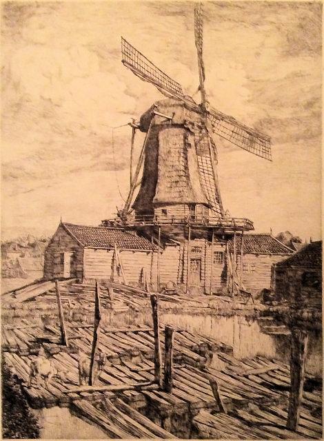 4, Molen 02552 e De Lamoenboom / De Hoop (Nieuwendam), Ets door K.v.L. (particuliere collectie) | Database Nederlandse molens media-bestand