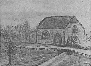 Molen 01958 a Watermolen van Loobeek (Loobeek), Foto van tekening, van A. Kerstens te Holthees | Database Nederlandse molens media-bestand
