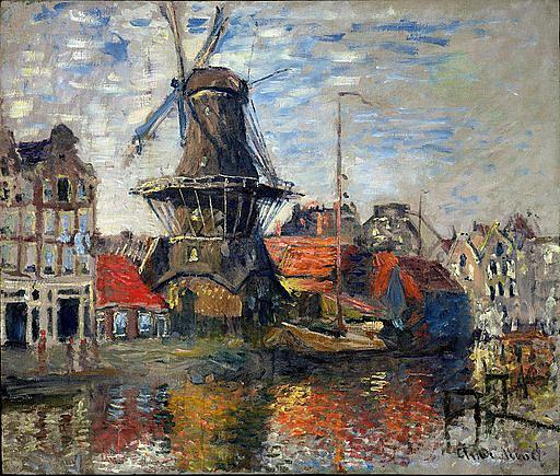 2, Molen 10109 Het Land van Beloften / De Eendracht / De Binnen Tuchthuismolen / De Rooseboom (Amsterdam), Schilderij: Claude Monet, 1874 | Database Nederlandse molens media-bestand
