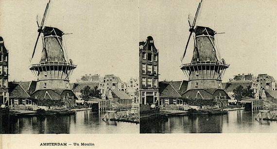 4, Molen 10109 Het Land van Beloften / De Eendracht / De Binnen Tuchthuismolen / De Rooseboom (Amsterdam), Stereofoto: Serie Views of Holland by Q.V., no. 2098, ca. 1865 (coll. Sjaak Boone) | Database Nederlandse molens media-bestand