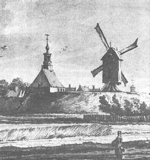 Molen 03326 a Molen van Biervliet (Biervliet), Fragment van grotere plaat uit 1739 | Database Nederlandse molens media-bestand