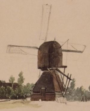 Molen 02877 d Zuidpolder (Dordrecht), Frans Lebret, ca. 1840, beeldbank RAD 551_36051 (uitsnede) | Database Nederlandse molens media-bestand