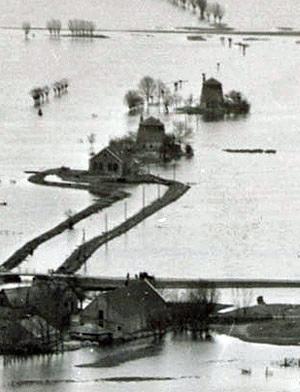 Molen 02564 b Polder Sliedrecht, Middelmolen (Bleskensgraaf), uitsnede van de foto: coll. RAD 552_316209, 31 januari 1953 | Database Nederlandse molens media-bestand