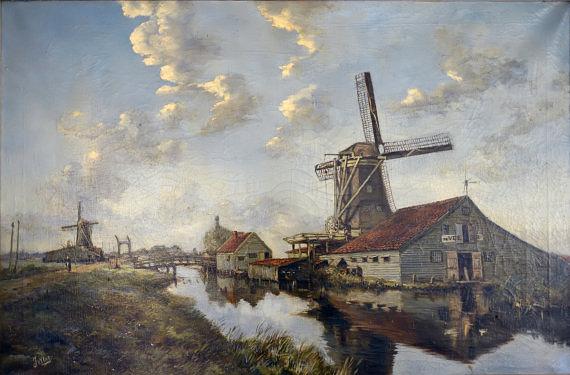 2, Molen 01777 f De Veenboer (Zaandijk), Schilderij Jan van Vliet (coll. J.-W. Welbergen) | Database Nederlandse molens media-bestand