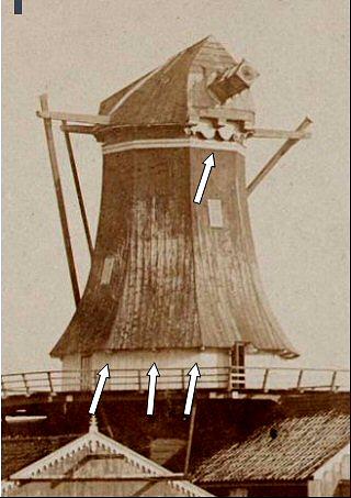 2, Molen 01441 h De Haan / Zaagmolen van Gonggrijp (Sneek/ Snits), Detail van foto, enige onderscheidende details aangegeven | Database Nederlandse molens media-bestand