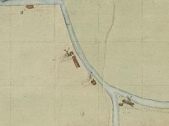 2, Molen 06434 x De Hoop / Molen van Beekhuis (Sneek/ Snits), 3. Detail van bovengenoemde kaart uit 1792, het is de bovenste molen | Database Nederlandse molens media-bestand