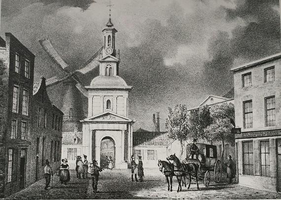 3, Molen 06677 m De Lely / De Leley (walmolen) (Leiden), Gravure van Clermans, 1840Wittepoort | Database Nederlandse molens media-bestand