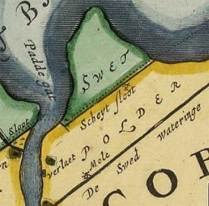 Molen 16238 Zwetpolder (Woubrugge), Fragment van kaart 1687, J.J. Dou, St. van Brouckhuijsen | Database Nederlandse molens media-bestand